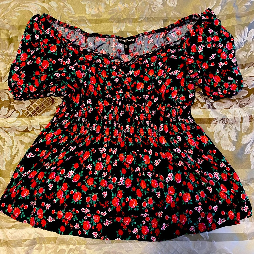 Black rose floral loose blouse